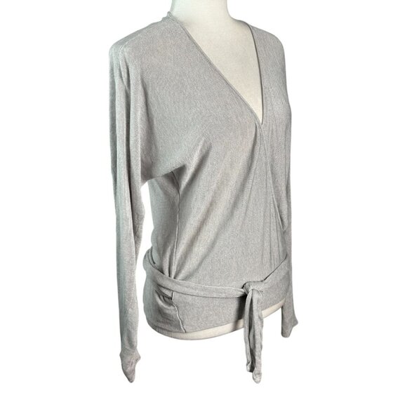 J.Crew Linen-Blend Wrapped Cardigan Sweater w Tie in Light Gray Long Sleeves SM - Picture 5 of 9